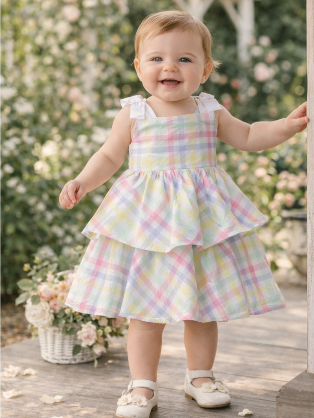 Janie and Jack Pastel Plaid Layered Dress - Pink, Yellow, Blue, Green